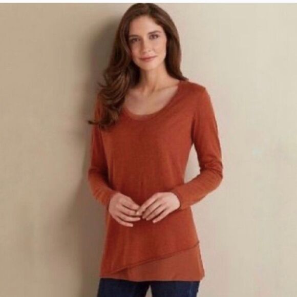 Soft Surroundings Songstress Chiffon Sweater Tunic Rust Orange Small Wool Alpaca - Picture 1 of 7